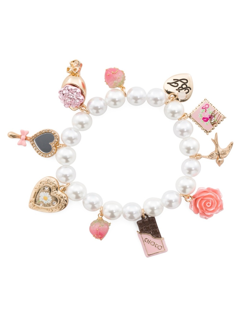 boxed
faux pearl, gold tone stretch fit